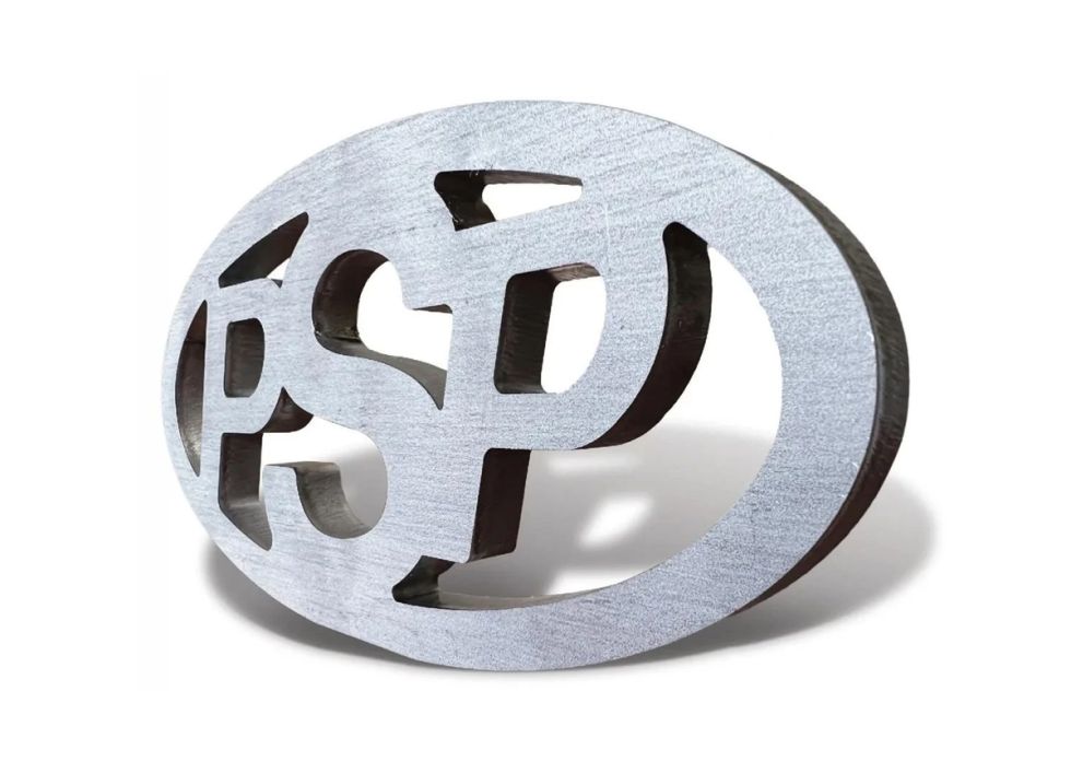 psp logo cut out of steel